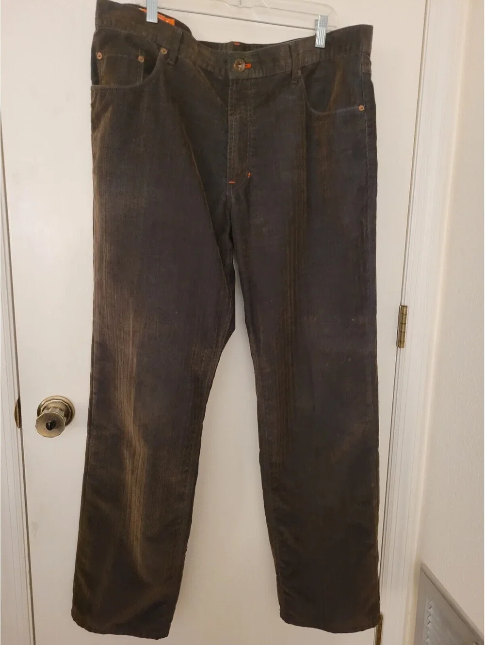 Faconnable Men's Garment Washed Finish Brown Corduroy Pants Sz 40 Tunisia Y2K